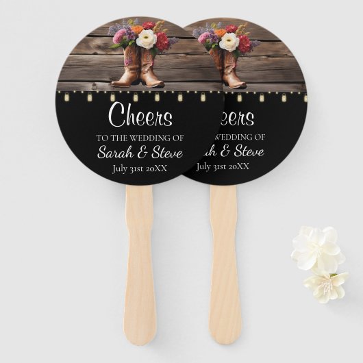 Westerne Cowboy Laarzen Bloemen Rustiek Huwelijk Handwaaier (Voorkant en achterkant)