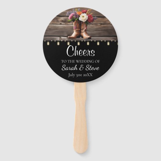 Westerne Cowboy Laarzen Bloemen Rustiek Huwelijk Handwaaier (Voorkant)