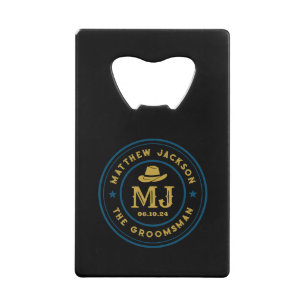 Westerne Cowboy Logo Monogram Groomsmen Kredietkaart Flessenopener