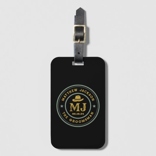 Westerne Cowboy Monogram Beste Man Groomsmen Bagagelabel (Voorkant (verticaal))