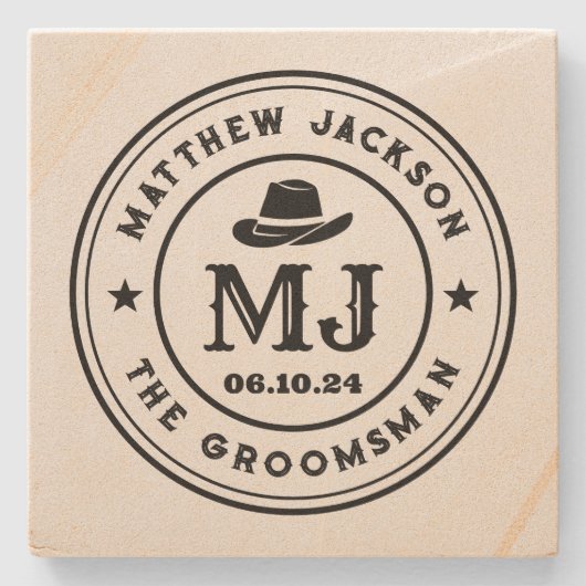 Westerne Cowboy  Monogram Groomsmen Beste man Stenen Onderzetter (Voorkant)