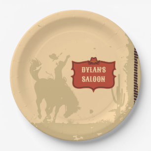 Westerne Cowboy Monogram Rustieke Naam Saloon Papieren Bordje