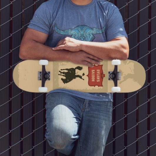 Westerne Cowboy Monogram Rustieke Naam Saloon Skateboard (Buiten 3)