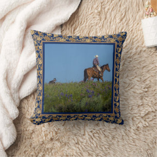 Westerne cowboy op paard met Westerne hond-sierbla Kussen