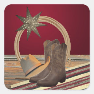 Westerne Cowboy Pet Boots Rope en Star Vierkante Sticker