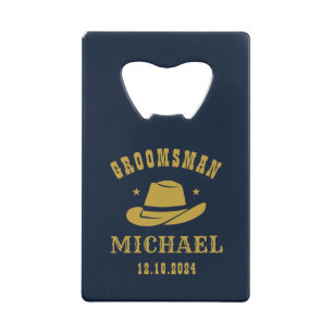 Westerne Cowboy Pet Groomsmen Persoonlijke naam Kredietkaart Flessenopener