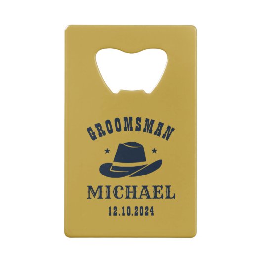 Westerne Cowboy Pet Groomsmen Persoonlijke naam Kredietkaart Flessenopener (Achterkant)