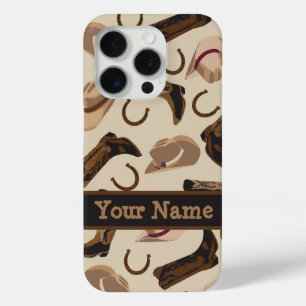 Westerne Cowboy Pet laarzen Beige Naam Personalise iPhone 15 Pro Case