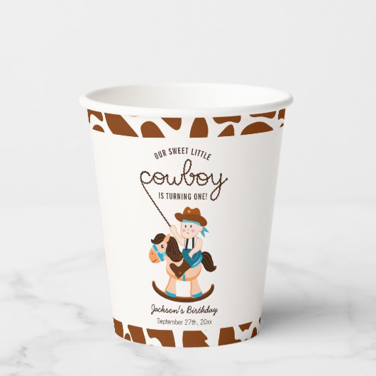 Westerne Cowboy Rocking Horse Boy Verjaardag Papieren Bekers (Voorkant)