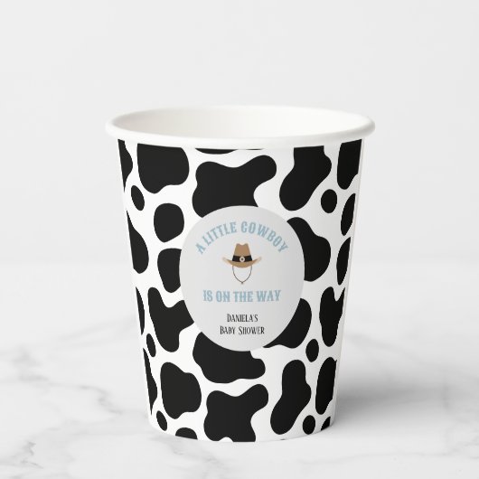 Westerne Cowboy Rodeo Koe Print Boy Baby shower Papieren Bekers (Achterkant)