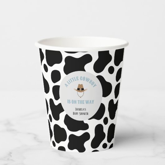 Westerne Cowboy Rodeo Koe Print Boy Baby shower Papieren Bekers (Voorkant)