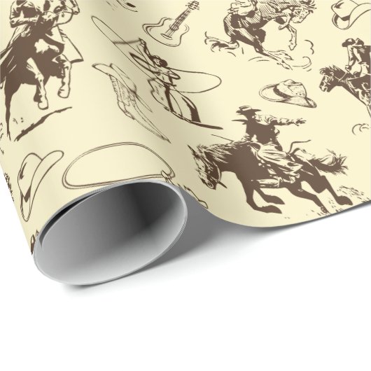 Westerne Cowboy Rodeo Pattern Beige Cadeaupapier (Rol Hoek)
