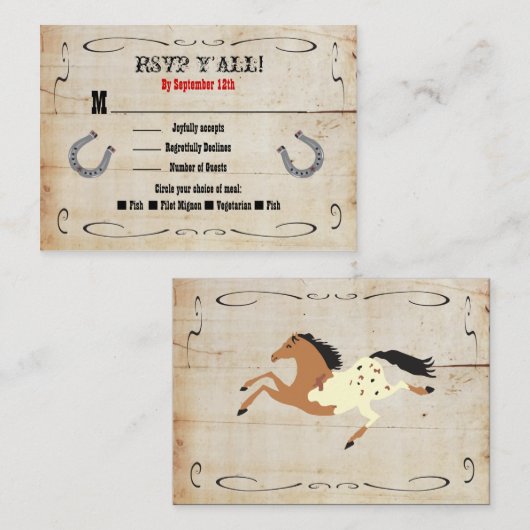 Westerne Cowboy RSVP Enclosure Kaart Insert (Voorkant / Achterkant)