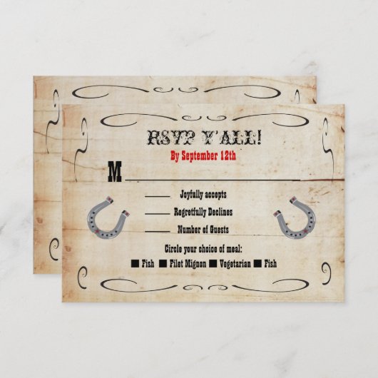 Westerne Cowboy RSVP Enclosure Kaart Insert (Voorkant / Achterkant)