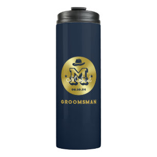 Westerne Cowboy Rustic Blue Gold Monogram Groomsme Thermosbeker