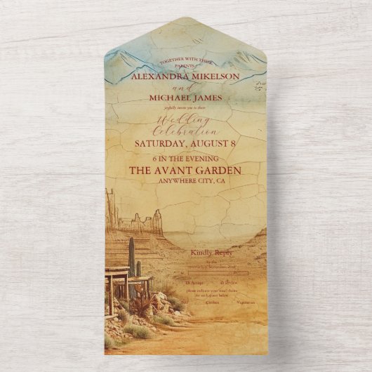 Westerne Cowboy Rustic Country Wedding All In One Uitnodiging (Binnen)