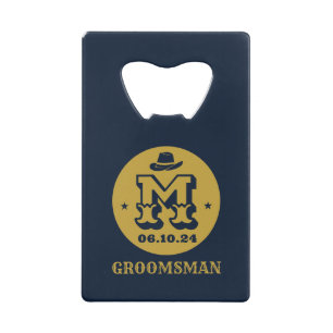 Westerne Cowboy Rustic Groomsmen Naam Monogram Kredietkaart Flessenopener