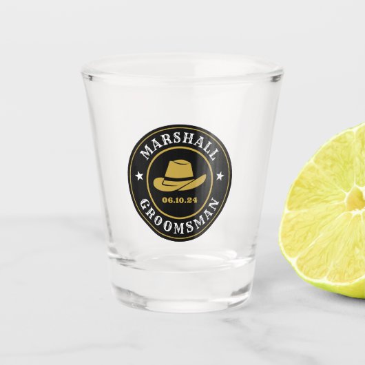 Westerne Cowboy Rustic Logo Personalized Groomsmen Shot Glas (Voorkant)
