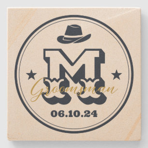 Westerne Cowboy Rustic Monogram Best Man Groomsmen Stenen Onderzetter