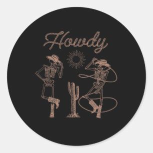 Westerne Cowboy Skeleton Dancing Howdy Halloween Ronde Sticker