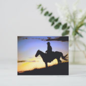 Westerne Cowboy Sunset Silhouette Briefkaart (Staand voorkant)