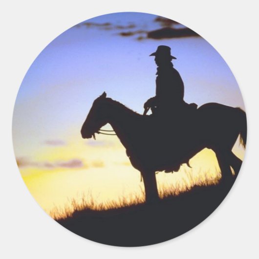 Westerne Cowboy Sunset Silhouette Ronde Sticker (Voorkant)