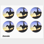 Westerne Cowboy Sunset Silhouette Ronde Sticker (Vel)