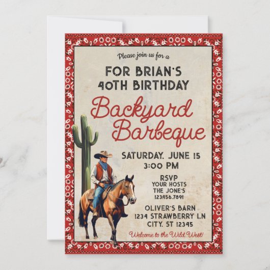 Westerne Cowboy Verjaardag Achtertuin Barbeque Kaart (Voorkant)