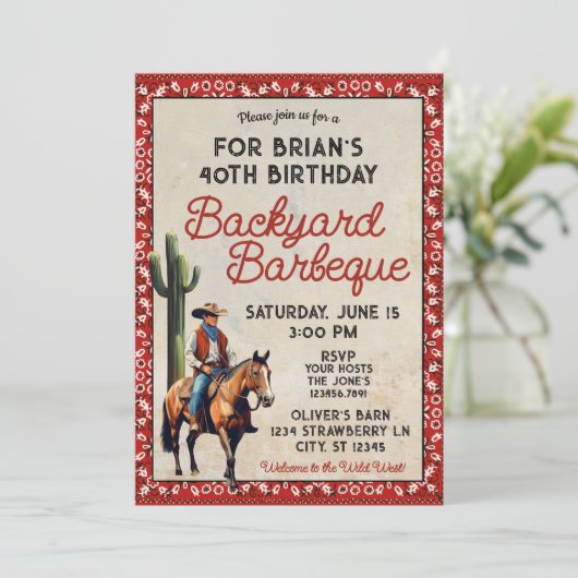 Westerne Cowboy Verjaardag Achtertuin Barbeque Kaart (Staand voorkant)