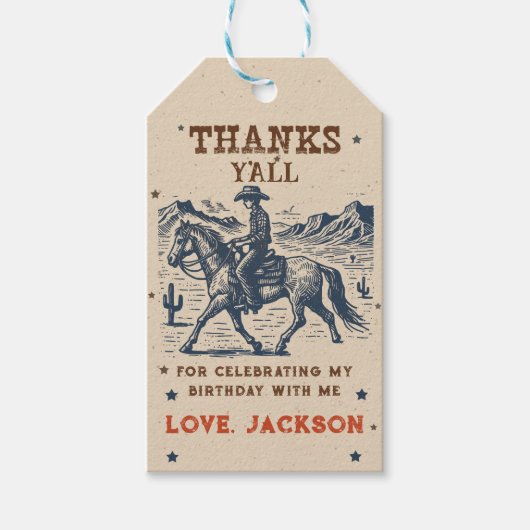 Westerne Cowboy Verjaardag Dank u Cadeaulabel (Voorkant)