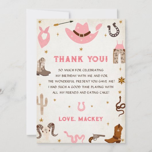 Westerne Cowboy Verjaardagsfeestje Dank je kaart (Voorkant)