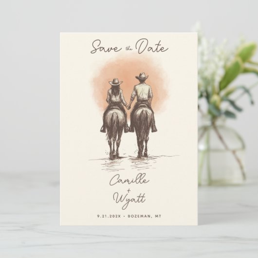 Westerne Cowboy Wedding Save the Date QR Code Kaart (Staand voorkant)