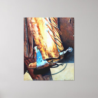 Westerne cowboylaars en rodeo-paard, cartooned canvas afdruk