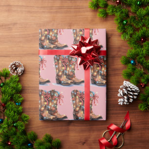 Westerne cowboylaarskerstverlichting cadeaupapier