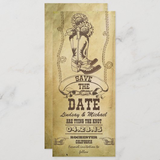 westerne cowboylaarzen Sla de datumkaarten op Save The Date (Voorkant / Achterkant)