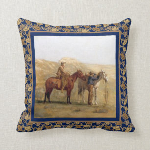  Westerne cowboys and Horses Blue Kussen