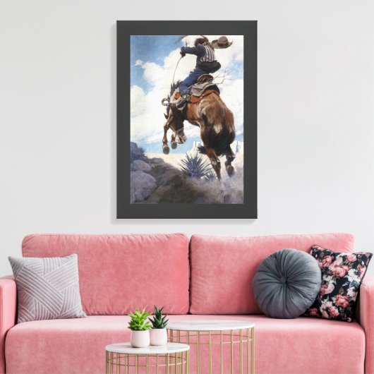 Westerne cowboys, Bucking by NC Wyeth Canvas Afdruk (Insitu (Woonkamer))