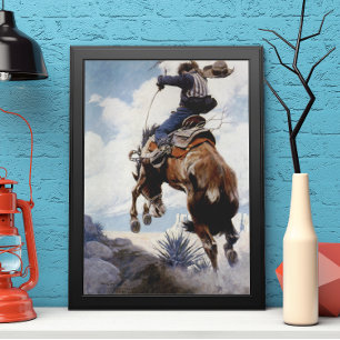  Westerne cowboys, Bucking by NC Wyeth Poster