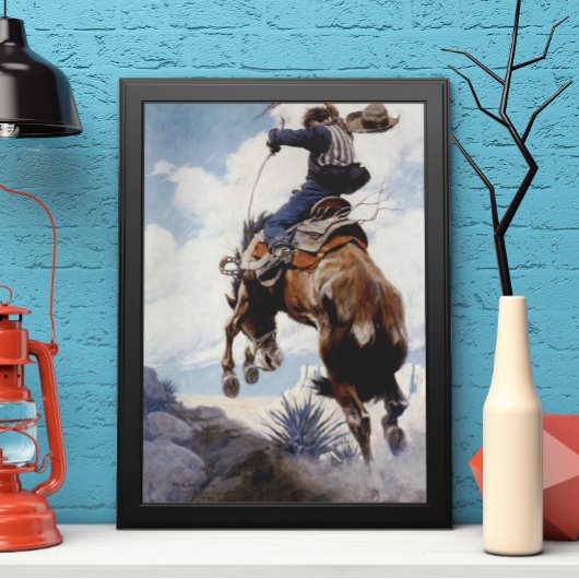  Westerne cowboys, Bucking by NC Wyeth Poster