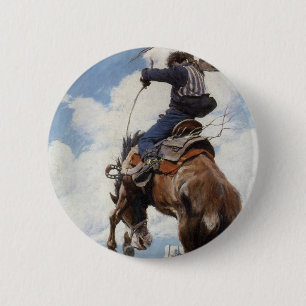  Westerne cowboys, Bucking by NC Wyeth Ronde Button 5,7 Cm