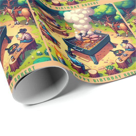 Westerne Cowboys Koken Grillen Custom Gift Cadeaupapier (Rol Hoek)