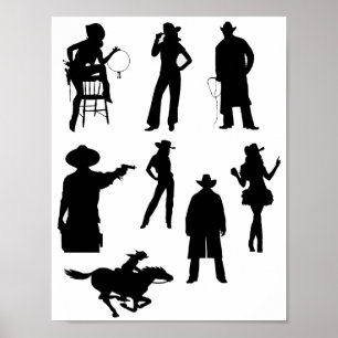 Westerne cowboys rodeo silhouettes poster