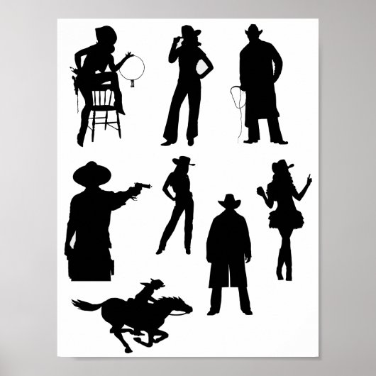 Westerne cowboys rodeo silhouettes poster (Voorkant)