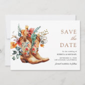 Westerne Cowgirl Bloemen Laarzen Trouwen Save The Date (Voorkant)