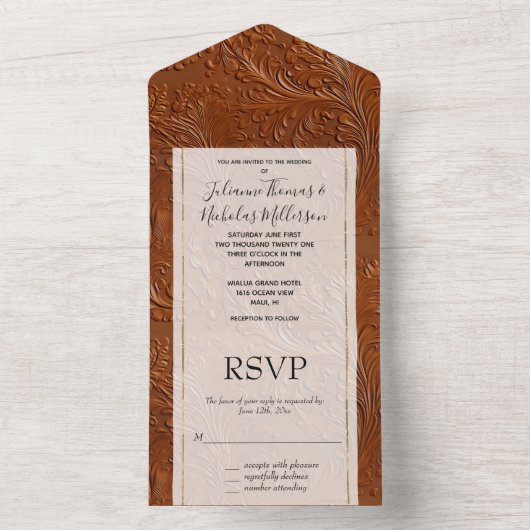 Westerne Cowgirl Cowboy Tan Brown Bohemian All In One Uitnodiging (Binnen)