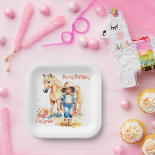 Westerne Cowgirl en Paard Gepersonaliseerde Verjaa Papieren Bordje