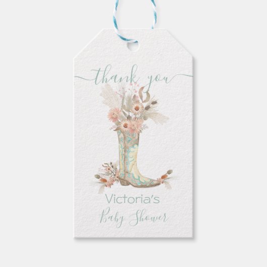 Westerne Cowgirl Floral Boots Shower Cadeaulabel (Voorkant)