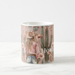 Westerne Cowgirl Roze Cactus Bloemen Koffiemok