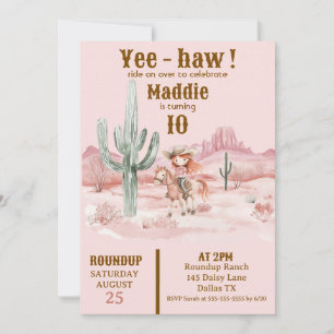 Westerne Cowgirl roze verjaardagsuitnodiging Kaart