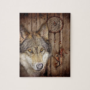 Westerne droomvanger amerikaanse indianenwolf legpuzzel